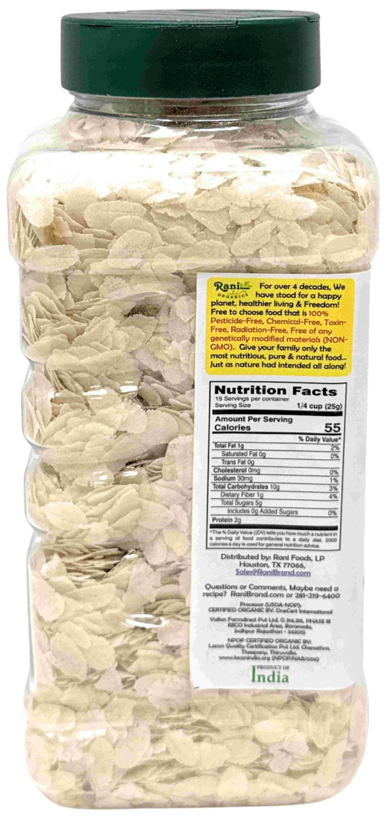 Rani Organic Poha (Powa) Thin Cut (Flattened Rice) 14oz (400g) PET Jar ~ All Natural, Salt-Free | Vegan | Kosher | No Colors | Gluten Friendly | Indian Origin | USDA Certified Organic