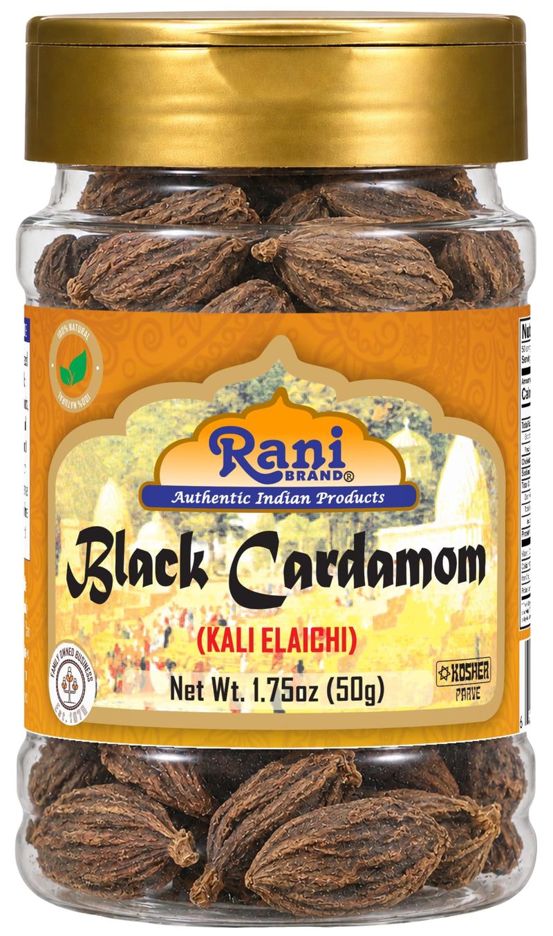 Rani Black Cardamom Pods (Kali Elachi) Whole Indian Spice 1.75oz (50g) PET Jar ~ Natural | Vegan | Gluten Friendly | NON-GMO | Kosher | Indian Origin