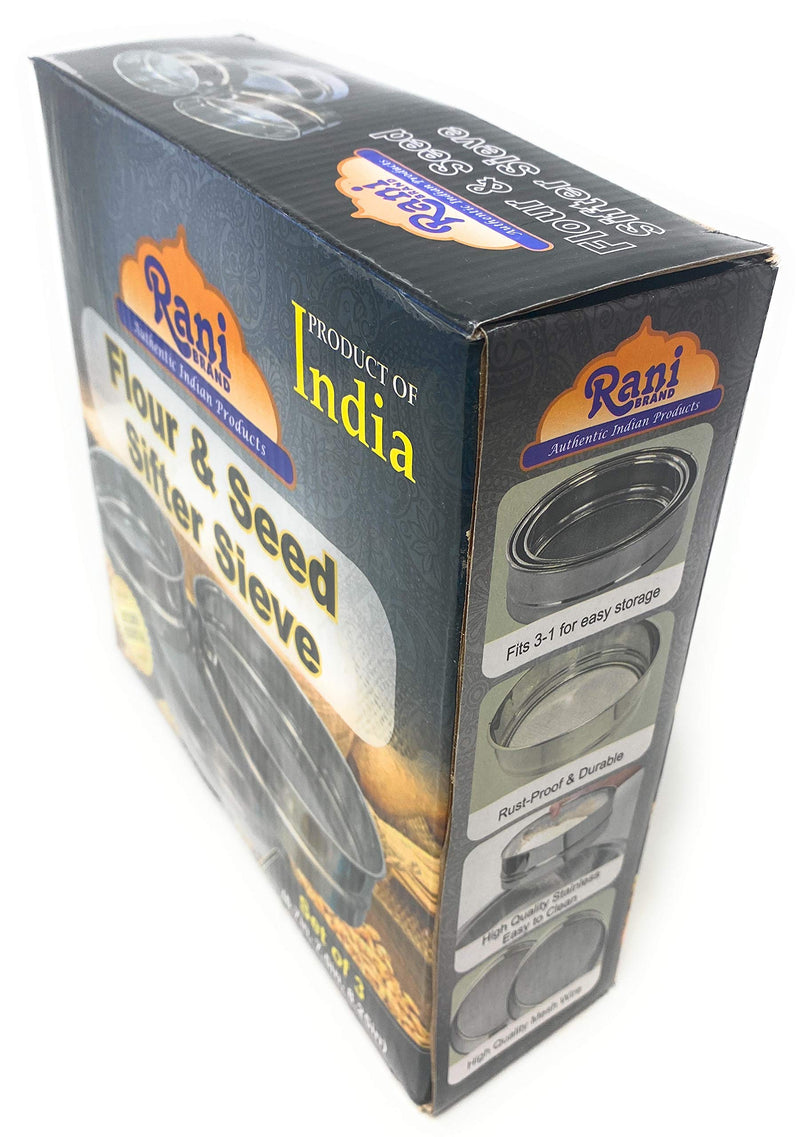 Stainless Steel Sieve ~ Set of 3 ~ for Flours, Seeds, Beans & Lentils - Sizes 6.7", 7.5", 8.25" by Rani Brand