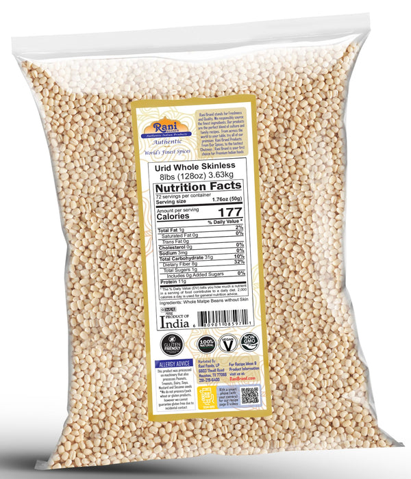 Rani Urid/Urad Gota White (Matpe Beans Skinless) Indian Lentils 128oz (8lbs) 3.63kg Bulk ~ All Natural | Gluten Friendly | NON-GMO | Vegan | Indian Origin
