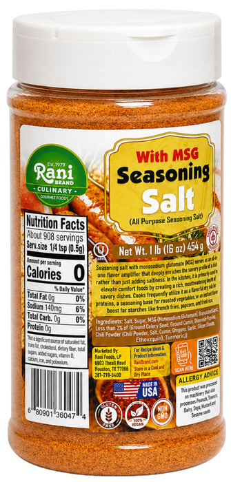 Rani Seasoning Salt with MSG (All Purpose Seasoning Salt) 16oz (1lb) 454g PET Jar ~ Gluten Free | NON-GMO | Kosher | Vegan | Sodium Free | Product of USA