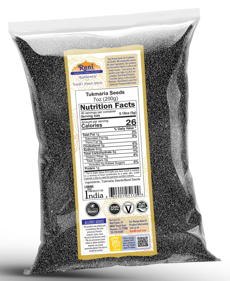 Rani Tukmaria (Holy Basil Seeds) 7oz (200g) Used for Falooda / Sabja Dessert, Spice & Ayurveda Herbal ~ All Natural | Gluten Friendly | NON-GMO | Kosher | Vegan | Indian Origin