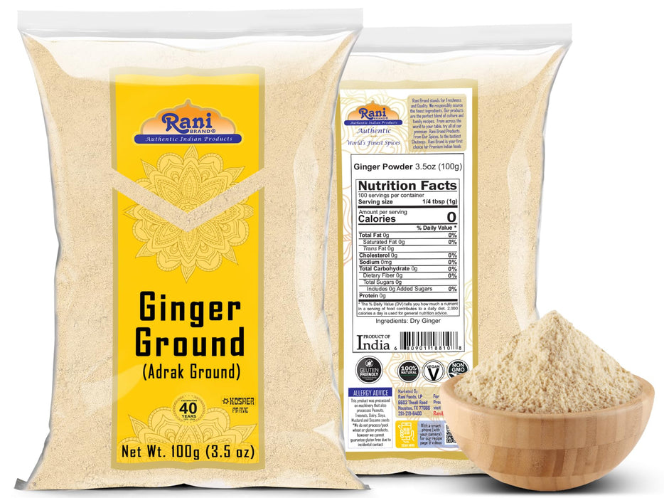 Rani Ginger (Adarak) Powder Ground, Spice 3.5oz (100g) ~ Natural | Vegan | Gluten Friendly | NON-GMO | Kosher | Indian Origin