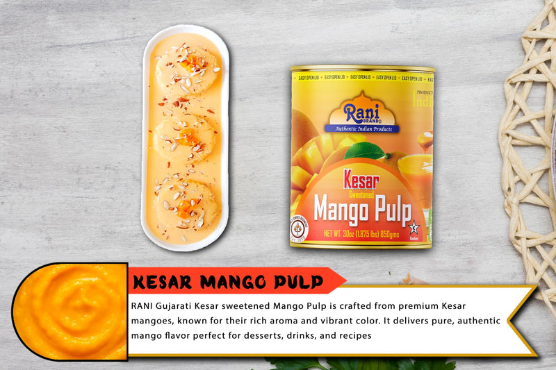 Rani Mango Pulp Puree (Makes Mango Lassi Shakes) Kesar Sweetened 30oz (1.875lbs) 850g Pack of 18 ~ Kosher | All Natural | NON-GMO | Vegan | No colors | Gluten Friendly | Indian Origin