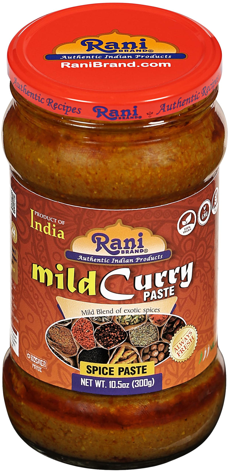 Rani Curry Paste MILD (Spice Paste) 10.5oz (300g) Glass Jar ~ No Colors | All Natural | NON-GMO | Kosher | Vegan | Gluten Free | Indian Origin
