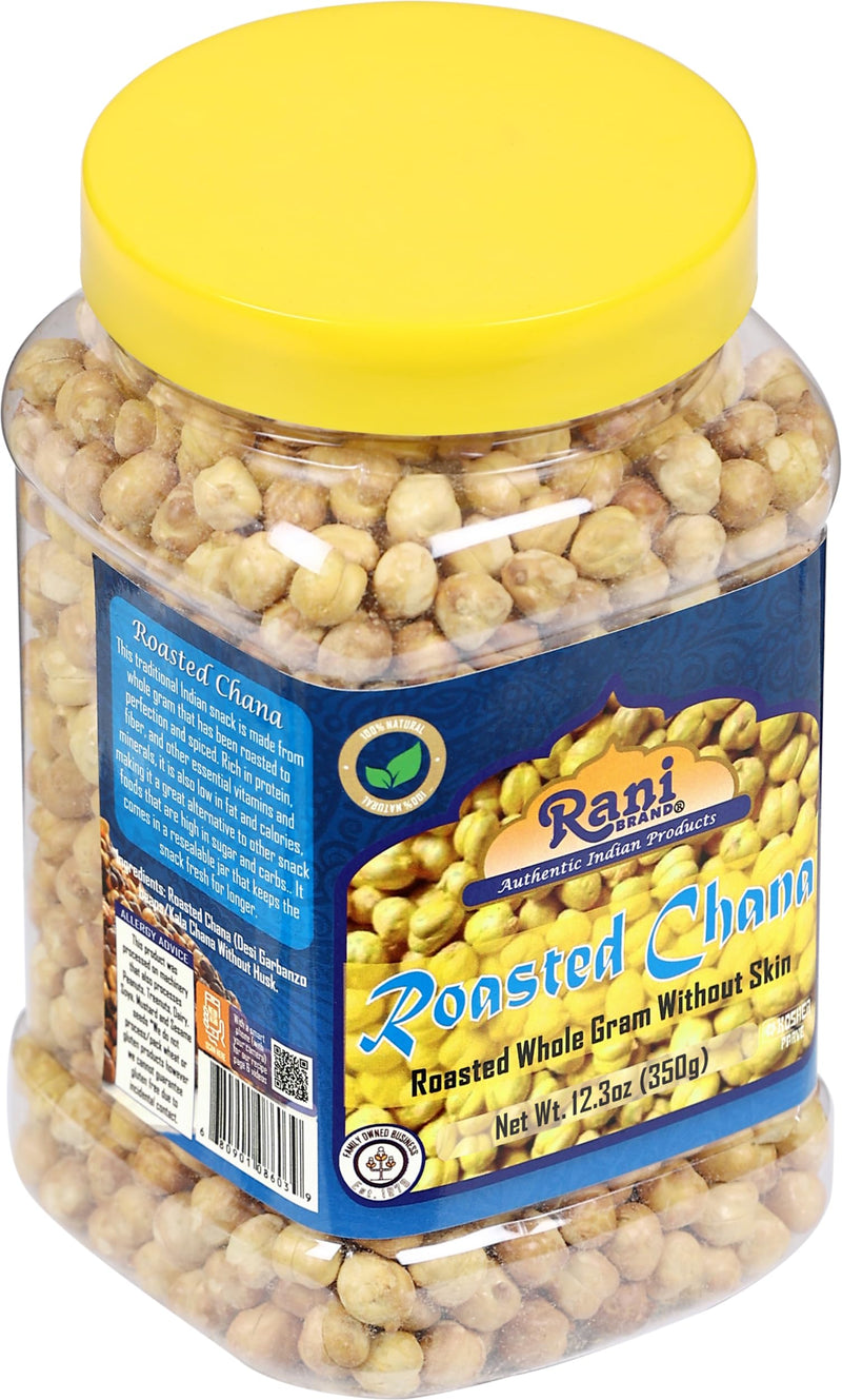 Rani Roasted Chana Skinless (Chickpeas) Plain Flavor (No Skin) 12.3oz (350g) PET Jar ~ All Natural | Vegan | No Preservatives | Gluten Friendly | Indian Origin | Great Snack, Ready to Eat