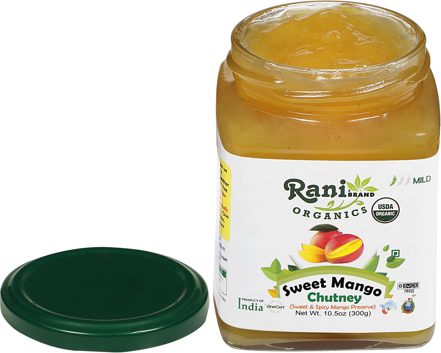 Rani Organic Sweet Mango Chutney (Indian Preserve) 10.5oz (300g) Glass Jar, Ready to eat ~ All Natural | Vegan | Gluten Free | No Colors | NON-GMO | Kosher | Indian Origin | USDA Certified Organic