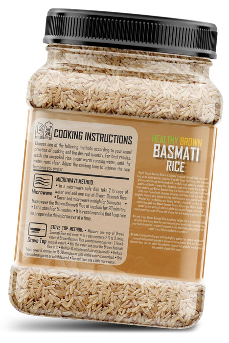 Rani Brown Basmati Rice Extra Long Aged 32oz (2lbs) 908g PET Jar ~ All Natural | Gluten Friendly | Vegan | Indian Origin | Kosher | Export Quality