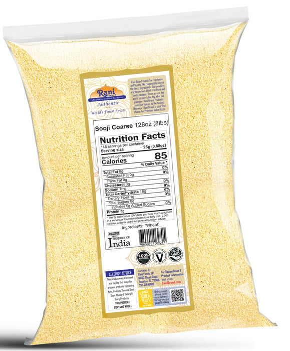 Rani Sooji Coarse (Farina, Suji, Rava, Rawa, Wheat Semolina) Flour, 128oz (8lbs) 3.63kg ~ Natural | Vegan | NON-GMO | Kosher | Indian Origin