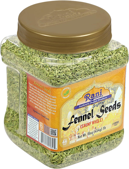 Rani Fennel Seeds (Saunf Sabut) Whole Spice 16oz (1lb) 454g PET Jar ~ All Natural | Gluten Friendly | NON-GMO | Vegan | Kosher | Indian Origin