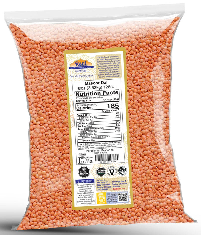 Rani Masoor Dal (Indian Red Lentils) Split Gram, 128oz (8lbs) 3.63kg, Bulk ~ All Natural | Gluten Friendly | NON-GMO | Kosher | Vegan | Indian Origin