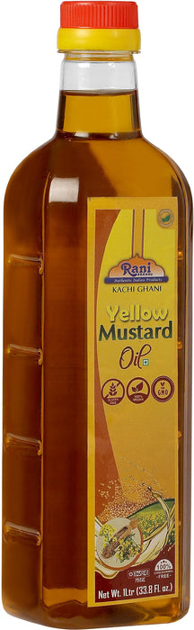 Rani Yellow Mustard Oil (Kachi Ghani) 33.8 Ounce (1 Liter) NON-GMO | Gluten Free | Kosher | Vegan | 100% Natural