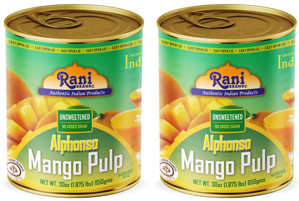 Rani Mango Pulp Puree (Makes Mango Lassi Shakes) Alphonso Unsweetened 30oz (1.875lbs) 850g Pack of 2 ~ Kosher | All Natural | NON-GMO | Vegan | No colors | Gluten Friendly | Indian Origin