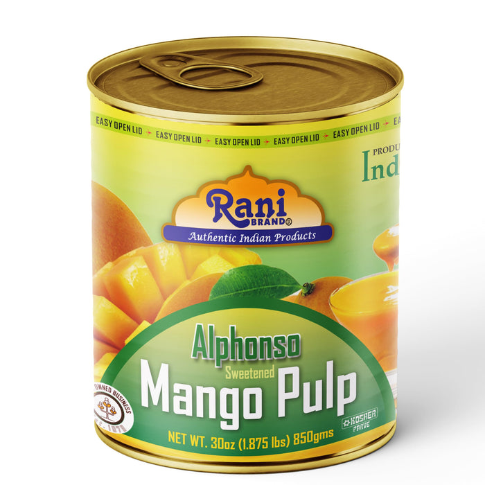 Rani Mango Pulp Puree (Makes Mango Lassi Shakes) Alphonso Sweetened 30oz (1.875lbs) 850g Pack of 2 ~ Kosher | All Natural | NON-GMO | Vegan | No colors | Gluten Friendly | Indian Origin