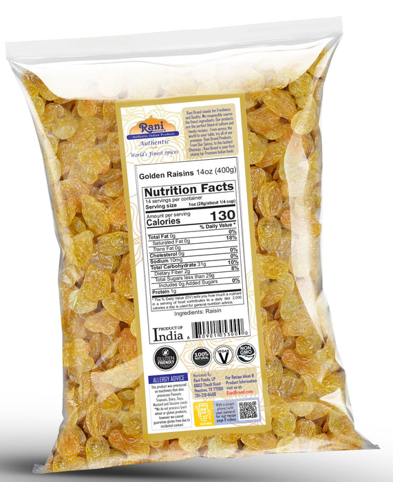 Rani Golden Raisins 14oz (400g) ~ All Natural | Gluten Friendly | NON-GMO | Kosher | Vegan | Indian Origin