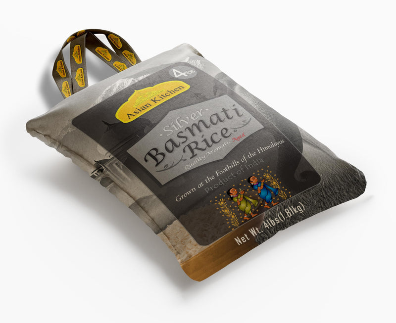 Asian Kitchen Silver White Basmati Rice Aged, 4 Pound (4lbs, 1.81kg) ~ All Natural | Gluten Friendly | Vegan | Indian Origin | Export Quality