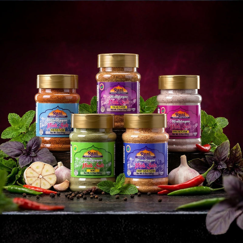 Rani Himalayan Pink Salt Granules 5 in 1 Flavors (Mint, Smokey Garlic, Italian, Pepper, Peri Peri) PET Jar ~ All Natural | Vegan | Gluten Friendly | NON-GMO | Kosher | Indian Origin
