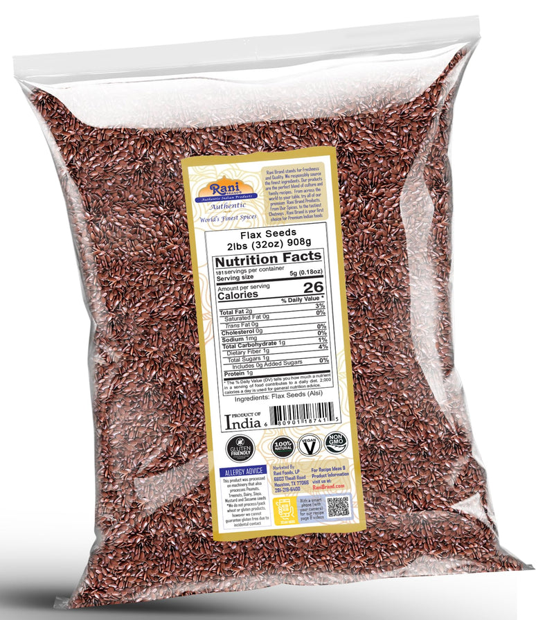 Rani Flax Seeds Whole Raw (Alsi, Linum usitatissimum) 32oz (2lbs) 908g ~ All Natural | Gluten Friendly | Non-GMO | Kosher | Vegan | Indian Origin