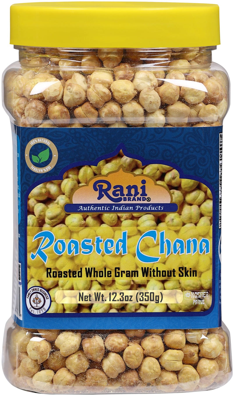 Rani Roasted Chana Skinless (Chickpeas) Plain Flavor (No Skin) 12.3oz (350g) PET Jar ~ All Natural | Vegan | No Preservatives | Gluten Friendly | Indian Origin | Great Snack, Ready to Eat