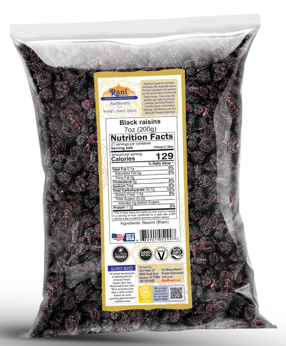 Rani Black Raisins 7oz (200g) ~ All Natural | Gluten Friendly | Non-GMO | Kosher | Vegan | Product of USA