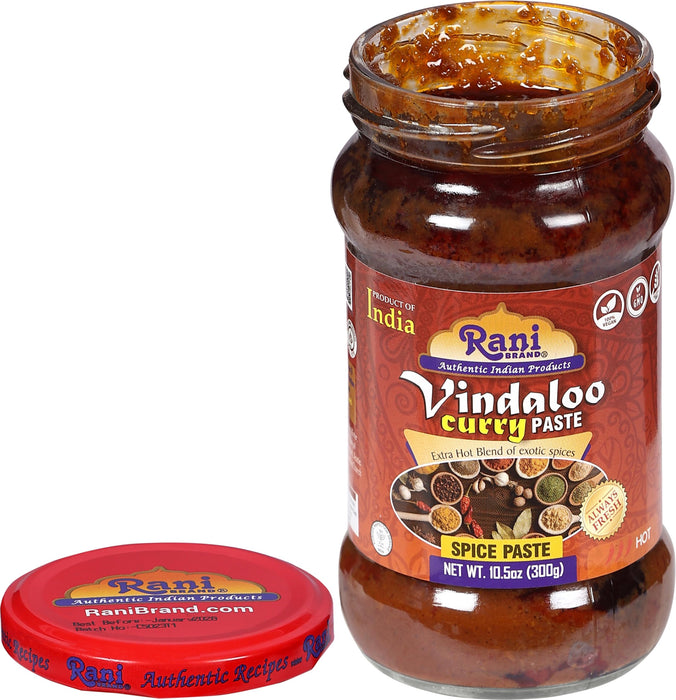 Rani Vindaloo Curry Cooking Spice Paste, Hot! 10.5oz (300g) Glass Jar ~ No Colors | All Natural | NON-GMO | Kosher | Vegan | Gluten Free | Indian Origin