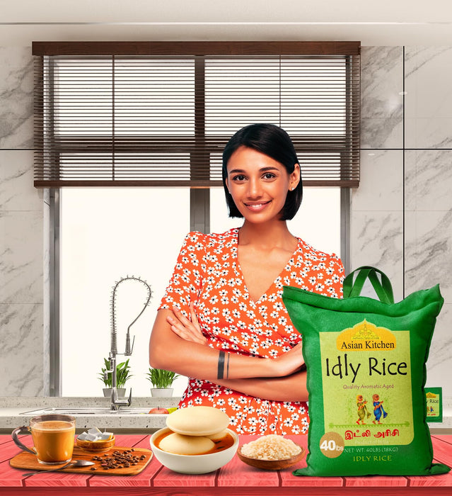 Asian Kitchen Idly (Idli) Rice 40-Pound Bag, 40lbs (18.14kg) Short Grain Rice ~ All Natural | Vegan | Indian Origin | Export Quality