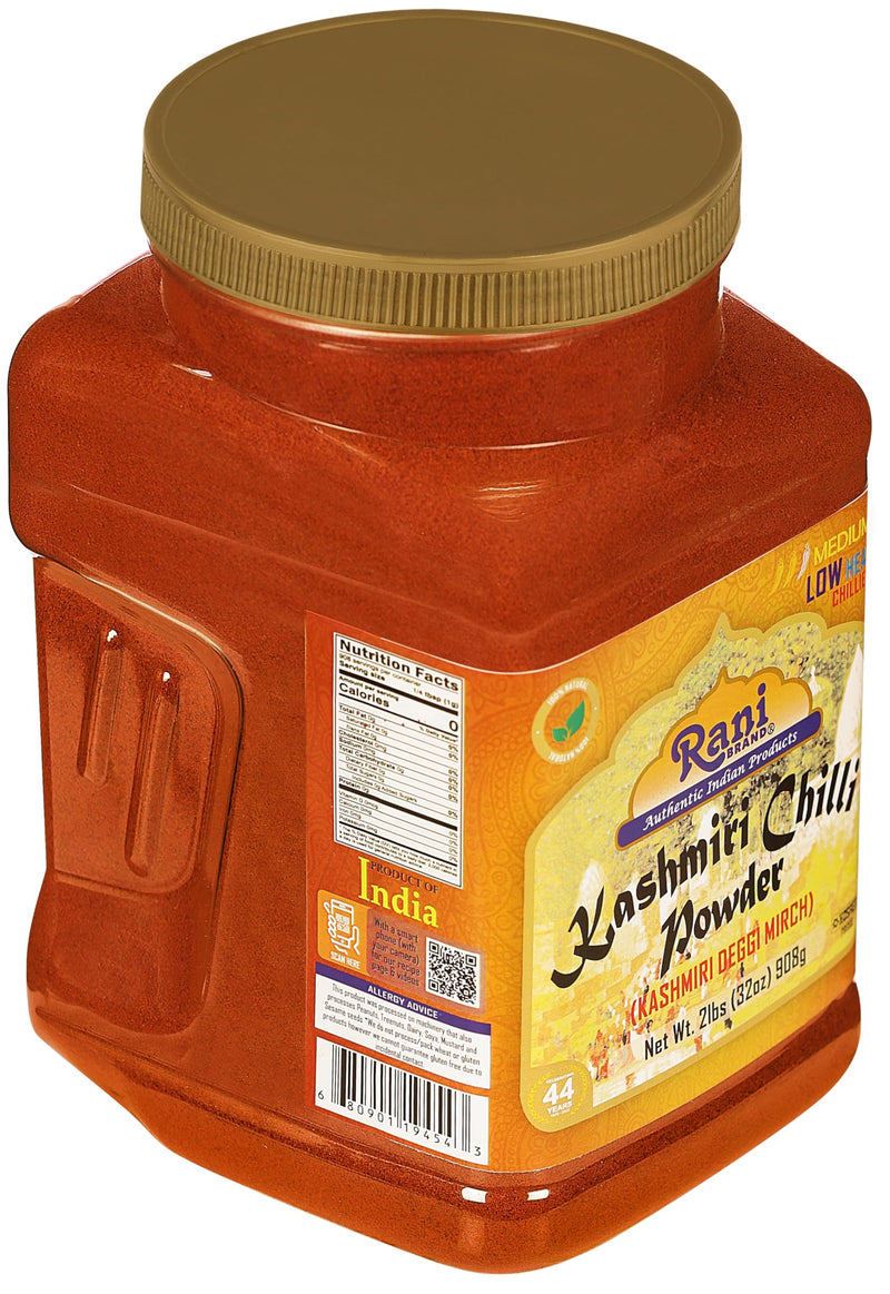 Rani Kashmiri Chilli Powder (Deggi Mirch, Low Heat) Ground Indian Spice 32oz (2lbs) 908g PET Jar ~ All Natural | Salt-Free | Vegan | Kosher | No Colors | Perfect for Deviled Eggs & Other Low Heat Dishes