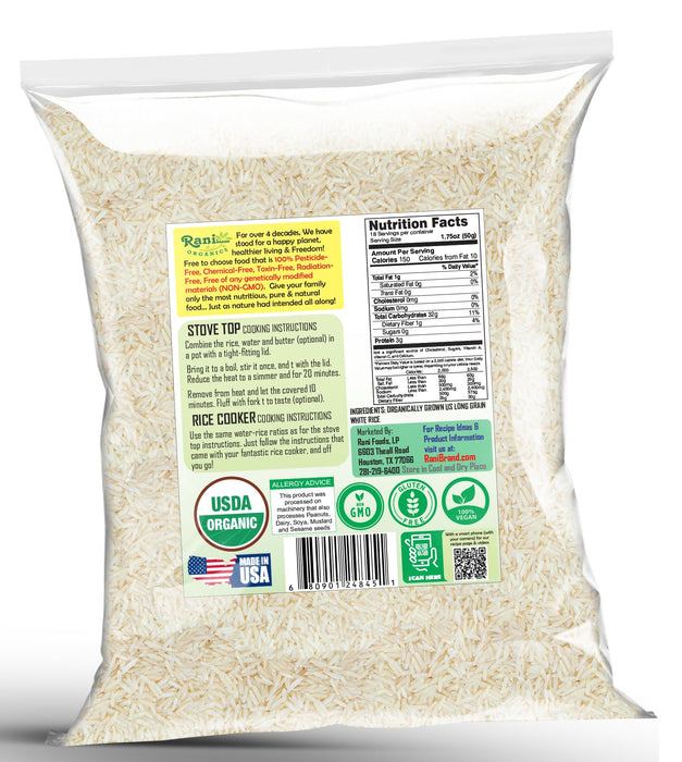 Rani Organic Long Grain White Rice 32oz (2lbs) 908g  ~ All Natural | Gluten Friendly | Vegan | Non-GMO | Kosher | Product of USA | USDA Certified Organic