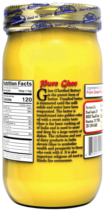 Rani Ghee Pure & Natural from Grass Fed Cows (Clarified Butter) 16oz (1lb) 454g ~ Glass Jar | Paleo & Keto Friendly | Gluten Free | Kosher | Product of USA