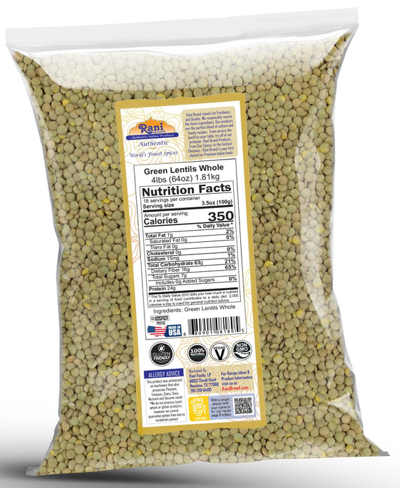Rani Masoor Whole (Green Lentils Whole With Skin) 64oz (4lbs) 1.81kg Bulk ~ All Natural | Vegan | Gluten Friendly | Non-GMO | Kosher | Product of USA