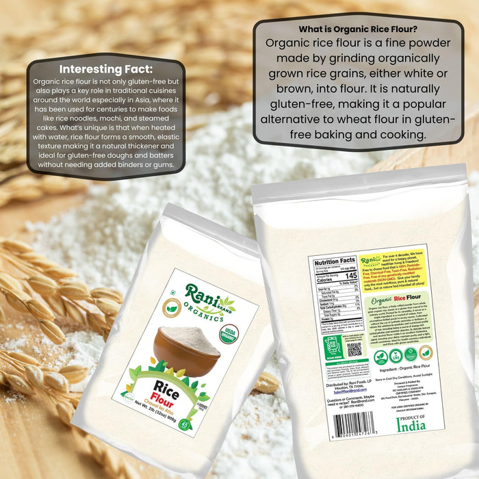 Rani Organic Rice (White) Flour 32oz (2lbs) 908g ~ All Natural | Gluten Friendly | Vegan | NON-GMO | Kosher | Indian Origin | USDA Certified Organic