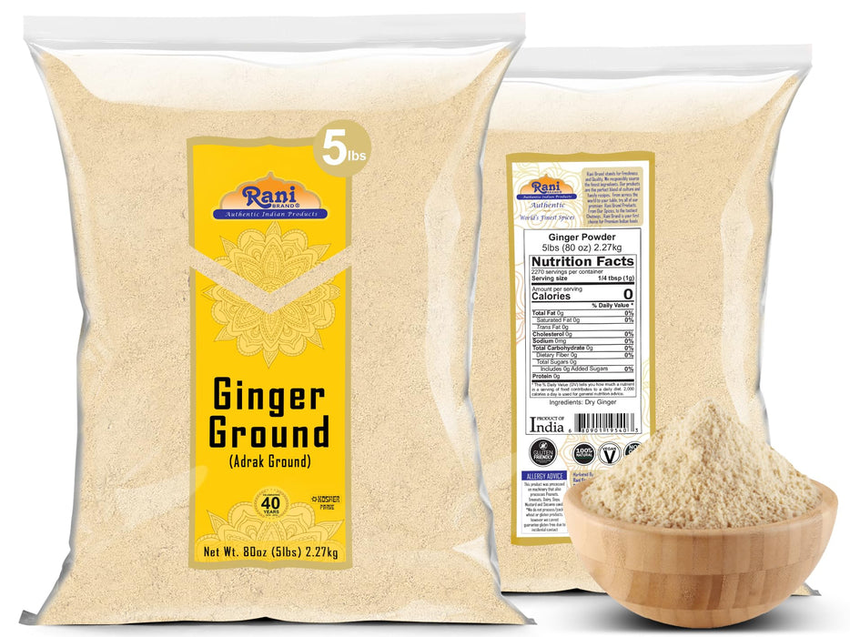 Rani Ginger (Adarak) Powder Ground, Spice 80oz (5lbs) 2.27kg Bulk ~ All Natural | Vegan | Gluten Friendly | NON-GMO | Kosher | Indian Origin