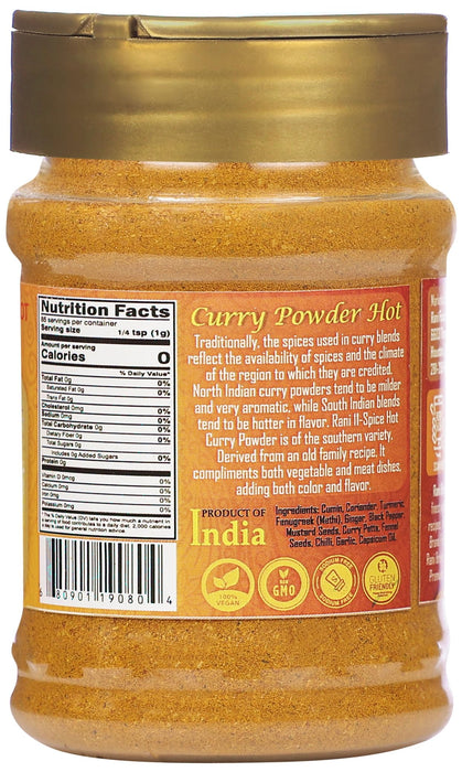 Rani Curry Powder Hot Natural 11-Spice Blend 3oz (85g) PET Jar ~ Salt Free | Vegan | Gluten Friendly | NON-GMO | Kosher | Indian Origin