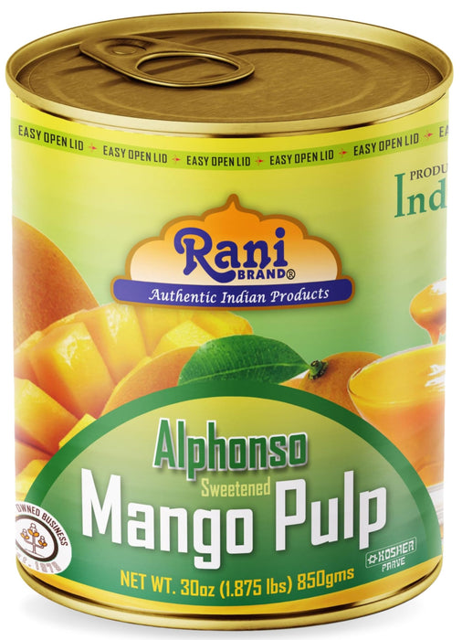 Rani Mango Pulp Puree (Makes Mango Lassi Shakes) Alphonso Sweetened 30oz (1.875lbs) 850g ~ Kosher | All Natural | NON-GMO | Vegan | No colors | Gluten Friendly | Indian Origin