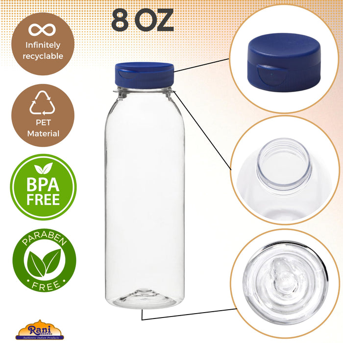 Rani Clear Plastic Bottles | 8oz PET Bottle with Flip-top Caps | BPA - FREE | Home & Commercial Use, Containers for Sauces, Condiments, Shampoo, Lotion, Sanitizer| Made in USA - Pack of 100
