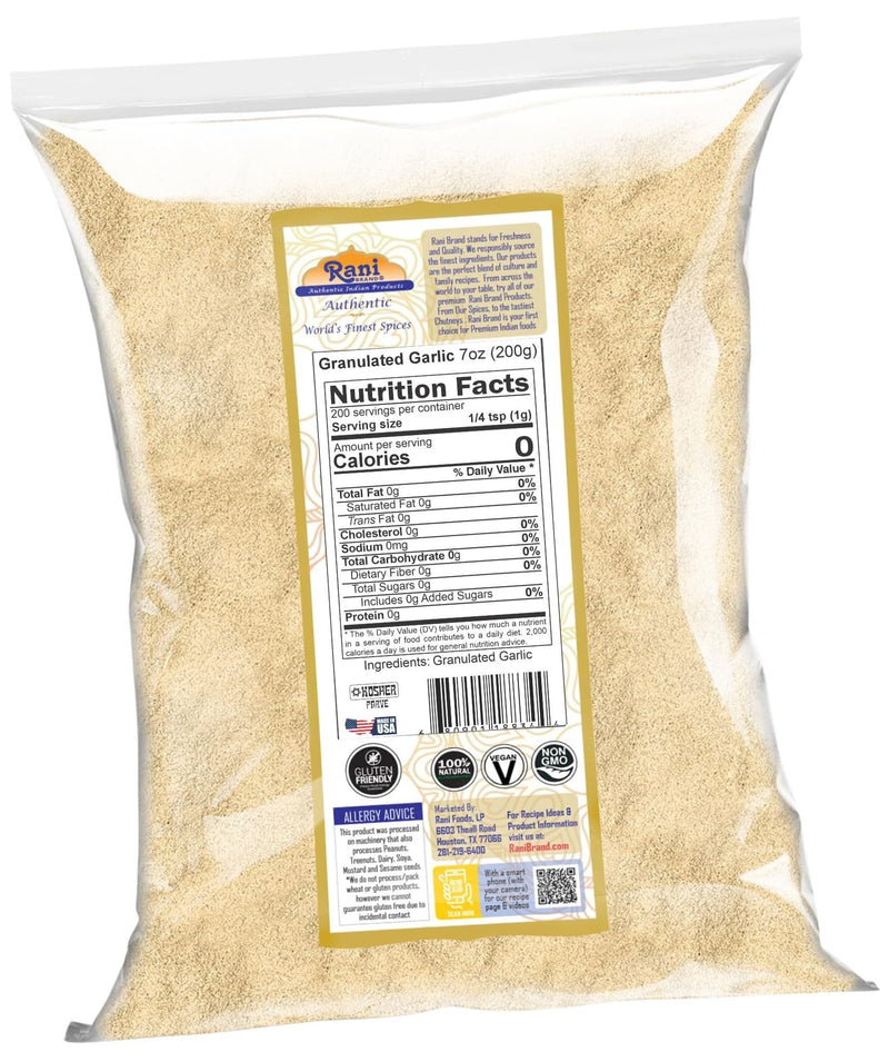 Rani Granulated Garlic (Coarse Ground Garlic) 7oz (200g) ~ All Natural | Gluten Friendly | Vegan | NON-GMO | Kosher | No Salt or fillers | Product of USA