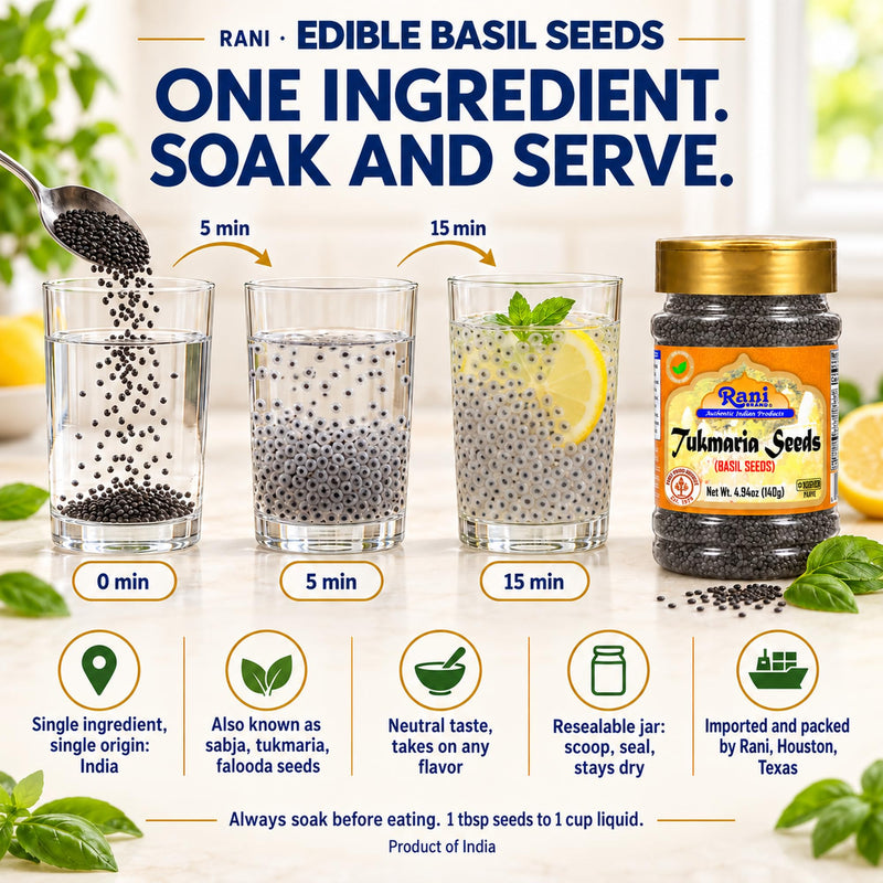 Rani Basil Seeds (Edible Tukmaria, Sabja) 4.94 oz Jar, 15 g Fiber per Serving