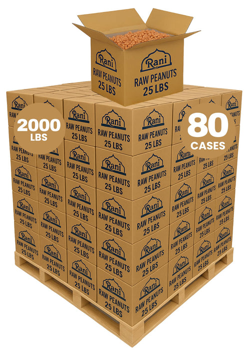 Rani Peanuts, Raw Whole With Skin (uncooked, unsalted) 25lbs (400oz) Bulk Box, 80 cases per Pallet ~ All Natural | Vegan | Gluten Friendly | Fresh Product of USA ~ Spanish Grade Groundnut/Red-skin