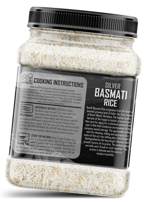 Rani Silver White Basmati Rice Extra Long Aged 160oz (10lbs) 4.53kg PET Jar ~ All Natural | Gluten Friendly | Vegan | Indian Origin | Kosher | Export Quality