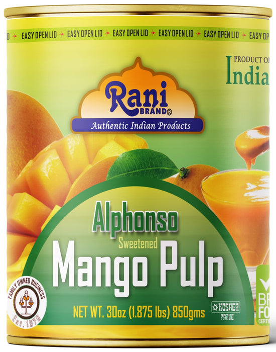 Rani Mango Pulp Puree (Makes Mango Lassi Shakes) Alphonso Sweetened 30oz (1.875lbs) 850g Pack of 18 ~ Kosher | All Natural | NON-GMO | Vegan | No colors | Gluten Friendly | Indian Origin