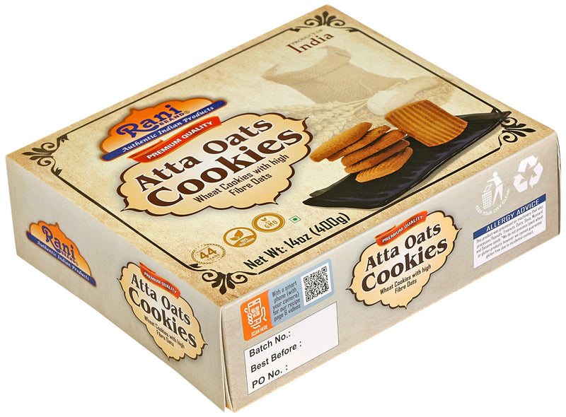 Rani Atta Oats Cookies (Wheat Cookies with High Fibre Oats) 14oz (400g) Premium Quality Indian Cookies ~ All Natural | Vegan | Non-GMO | Indian Origin