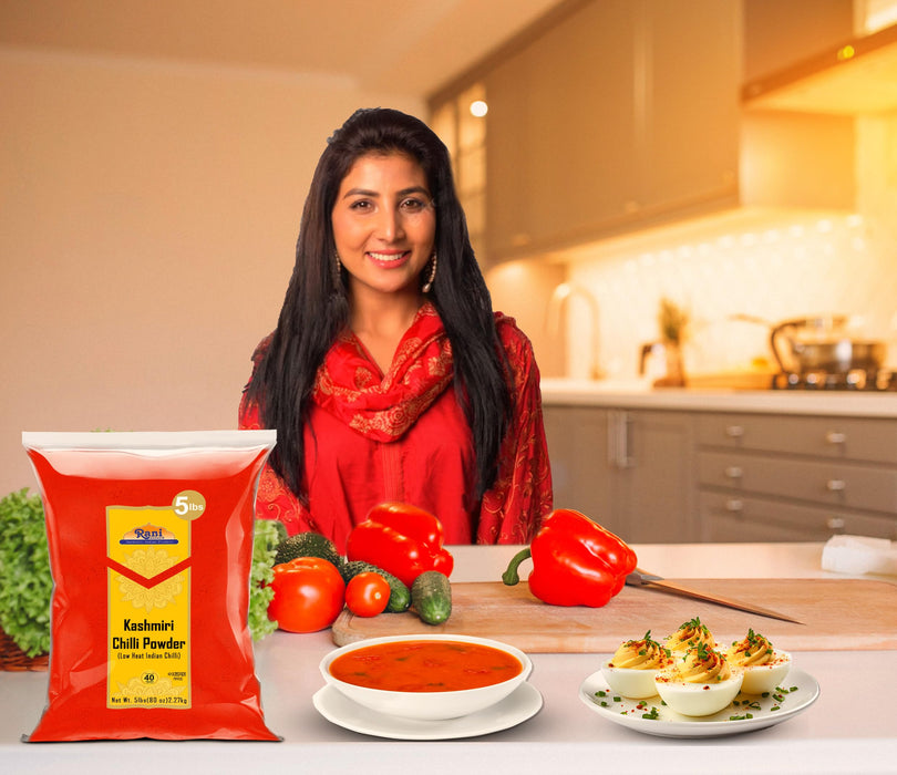 Rani Kashmiri Chilli Powder (Deggi Mirch, Low Heat) Ground Indian Spice 80oz (5lbs) 2.27kg ~ Natural | Salt-Free | Kosher | Vegan | Gluten Friendly | Perfect for Deviled Eggs & Other Low Heat Dishes
