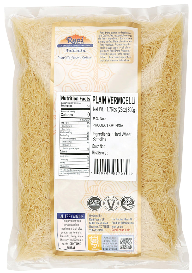 Rani Plain Vermicelli (Wheat Noodles) 28oz (1.75lbs) 800g, Pack of 3 ~ All Natural | Vegan | NON-GMO | Indian Origin