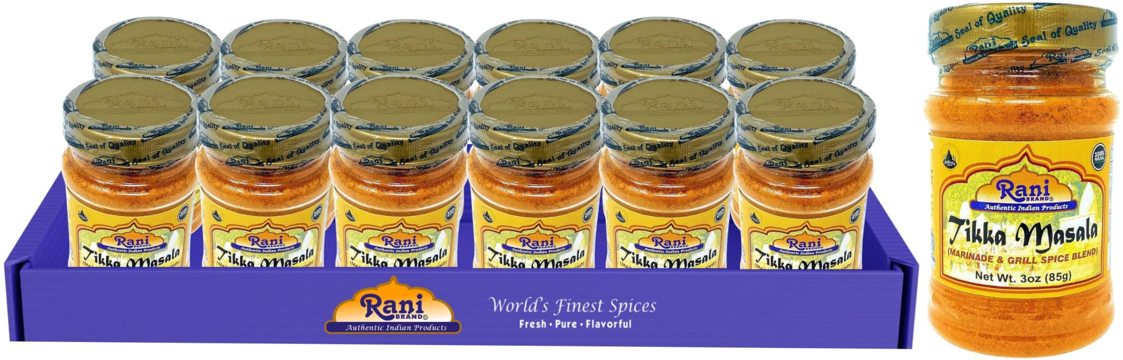 Rani Tikka Masala Indian 7-Spice Blend 3oz (85g) PET Jar, Pack of 12 ~ All Natural | Salt-Free | Vegan | No Colors | Gluten Friendly | NON-GMO | Indian Origin