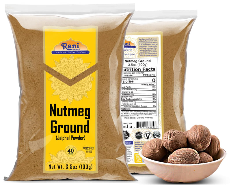 Rani Nutmeg (Jaiphul) Ground Powder Spice 3.5oz (100g) ~ Perfect for Baking, Cooking, Smothies, Lattes & Dessert, All Natural | Vegan | Gluten Friendly | NON-GMO | Kosher | Indian Origin