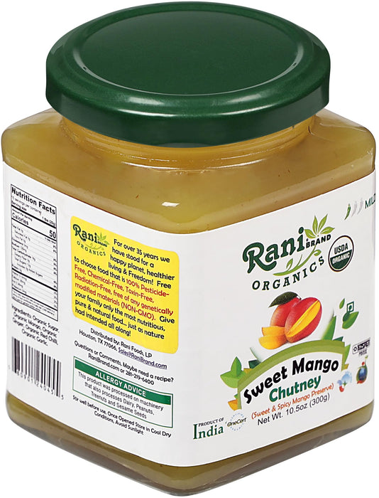 Rani Organic Sweet Mango Chutney (Indian Preserve) 10.5oz (300g) Glass Jar, Ready to eat ~ All Natural | Vegan | Gluten Free | No Colors | NON-GMO | Kosher | Indian Origin | USDA Certified Organic