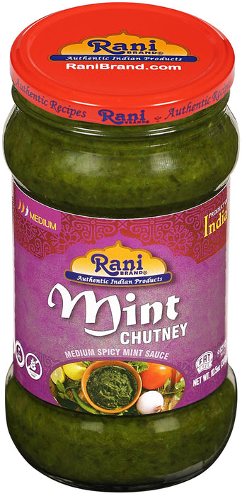 Rani Mint Chutney (Podina) 10.5oz (300g) Glass Jar, Ready to Eat, Pack of 5+1 FREE ~ Vegan | Gluten Free | NON-GMO | Kosher | No Colors | Indian Origin