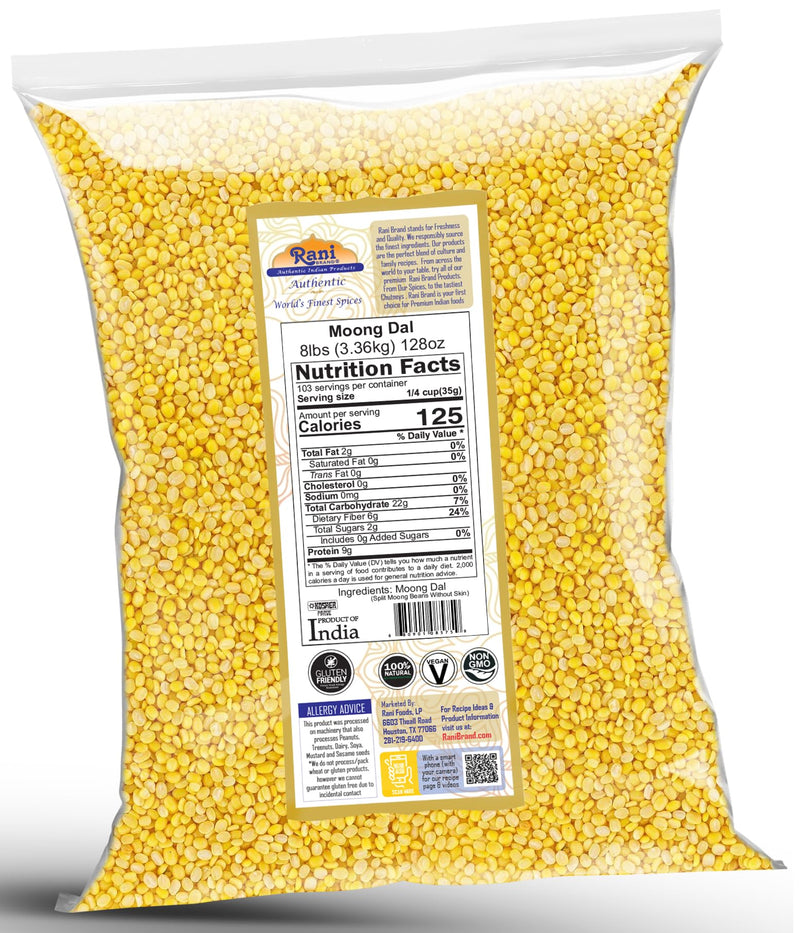Rani Moong Dal (Split Mung Beans Without Skin) Lentils Indian 128oz (8lbs) 3.63kg Bulk ~ All Natural | Gluten Friendly | Non-GMO | Kosher | Vegan | Indian Origin