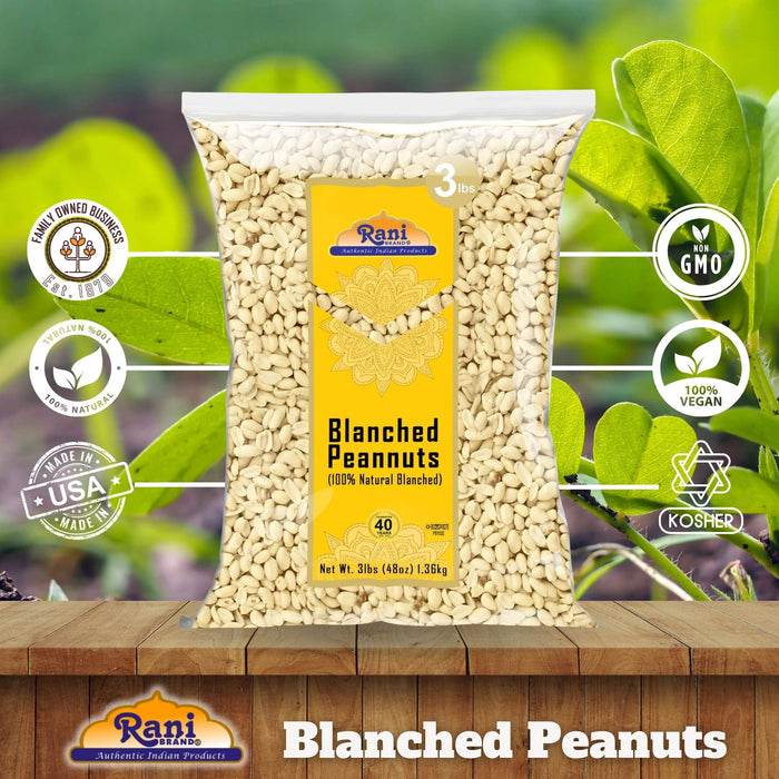 Rani Peanuts Skinless (Blanched, Uncooked) 48oz (3lbs) 1.36kg Bulk ~ All Natural | Vegan | Gluten Friendly | Kosher | Fresh Product of USA ~ Spanish Grade Groundnuts