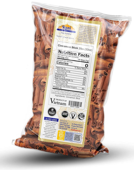 Rani Cinnamon Sticks 32oz (2lbs) 908g Bulk Bag - 175-200 Sticks - Strong Aroma, Perfect for Baking, Cooking & Beverages | 3+ Inches Length - Cassia Saigon Cinnamon from Vietnam | Kosher